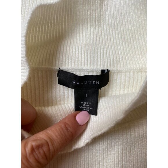 𝅺halogen BNWT sz Large womens Ivory ribbed sweater NEW mock neck button detail - Picture 6 of 9